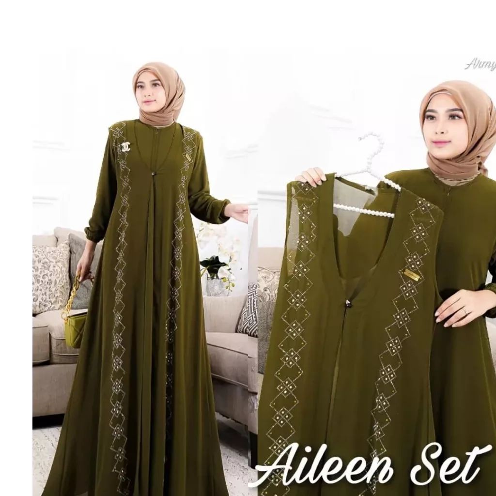 Aileen set Gamis set iner outer terbaru Gamis pesta kekinian Fashion wanita muslimah terbaru 2023