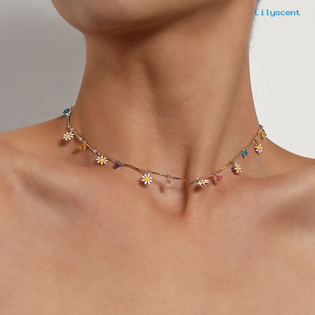 Ls Kalung Wanita Berlian Imitasi Bunga Colorful Painted Drip Glaze Necklace Untuk Valentine Day