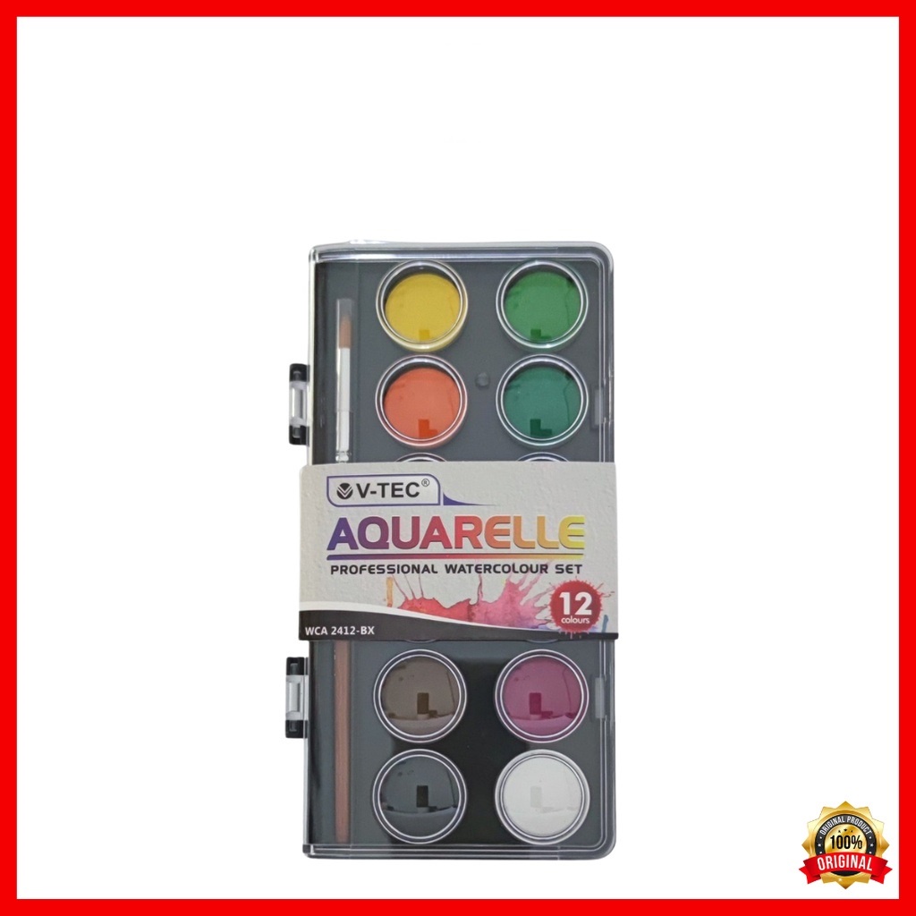 

V-Tec Watercolor 12 Color WCA-2412 / V-Tec Watercolor Cake WCA-2412 / Cat Air V-Tec 12 Warna WCA-2412