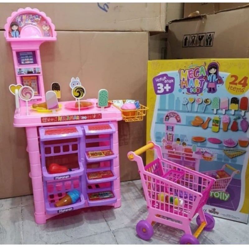 Mainan anak supermarket megamart+ trolly termurah