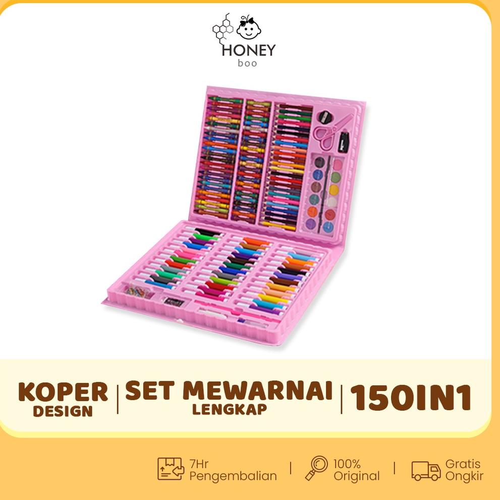 

#Sale!! Honey Boo - Krayon Anak Set Koper 150 in 1 Crayon Full Alat Melukis Mewarnai Set 7zlcn