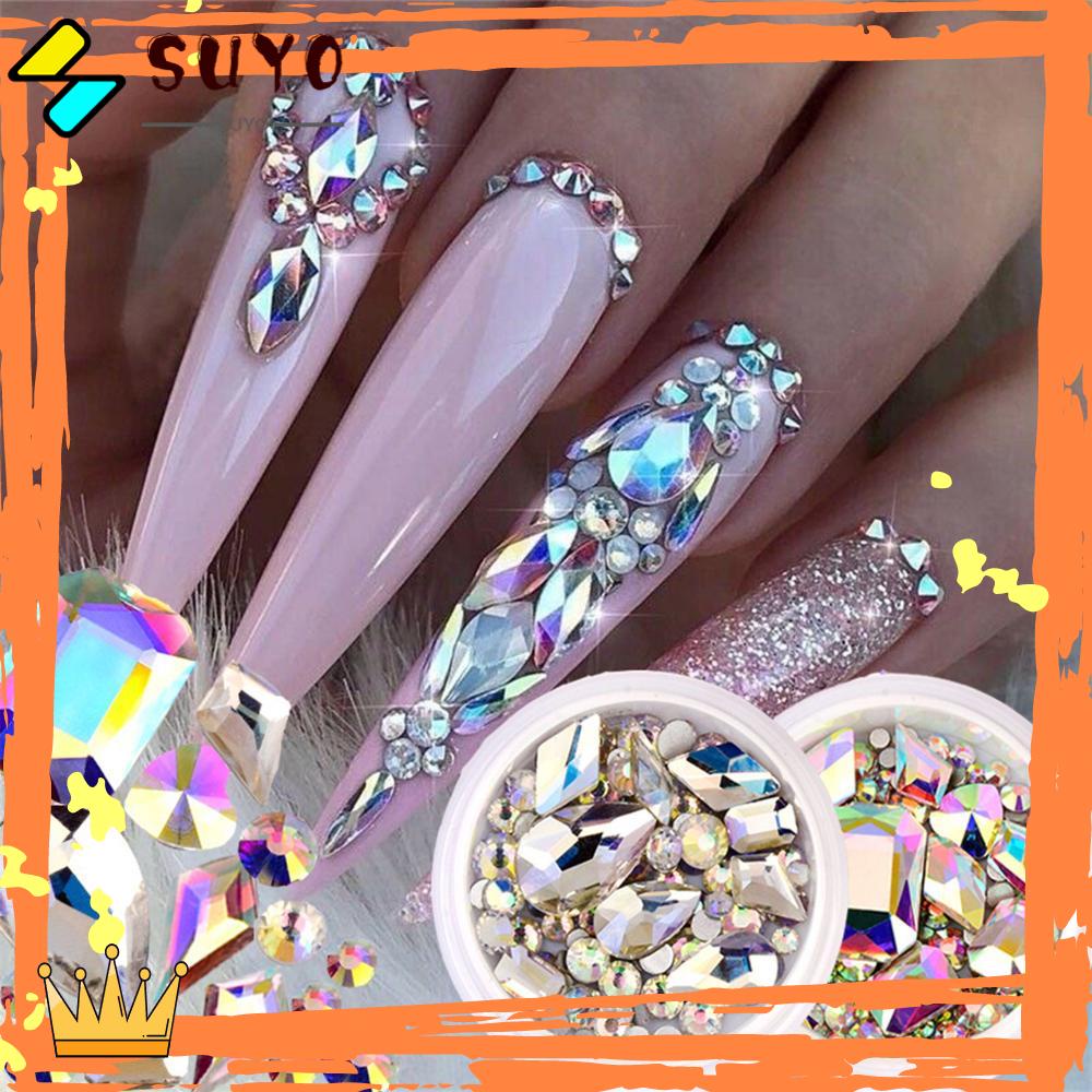 Suyo Kristal Kuku Rhinestones 3D DIY Berlian Flat Bottom