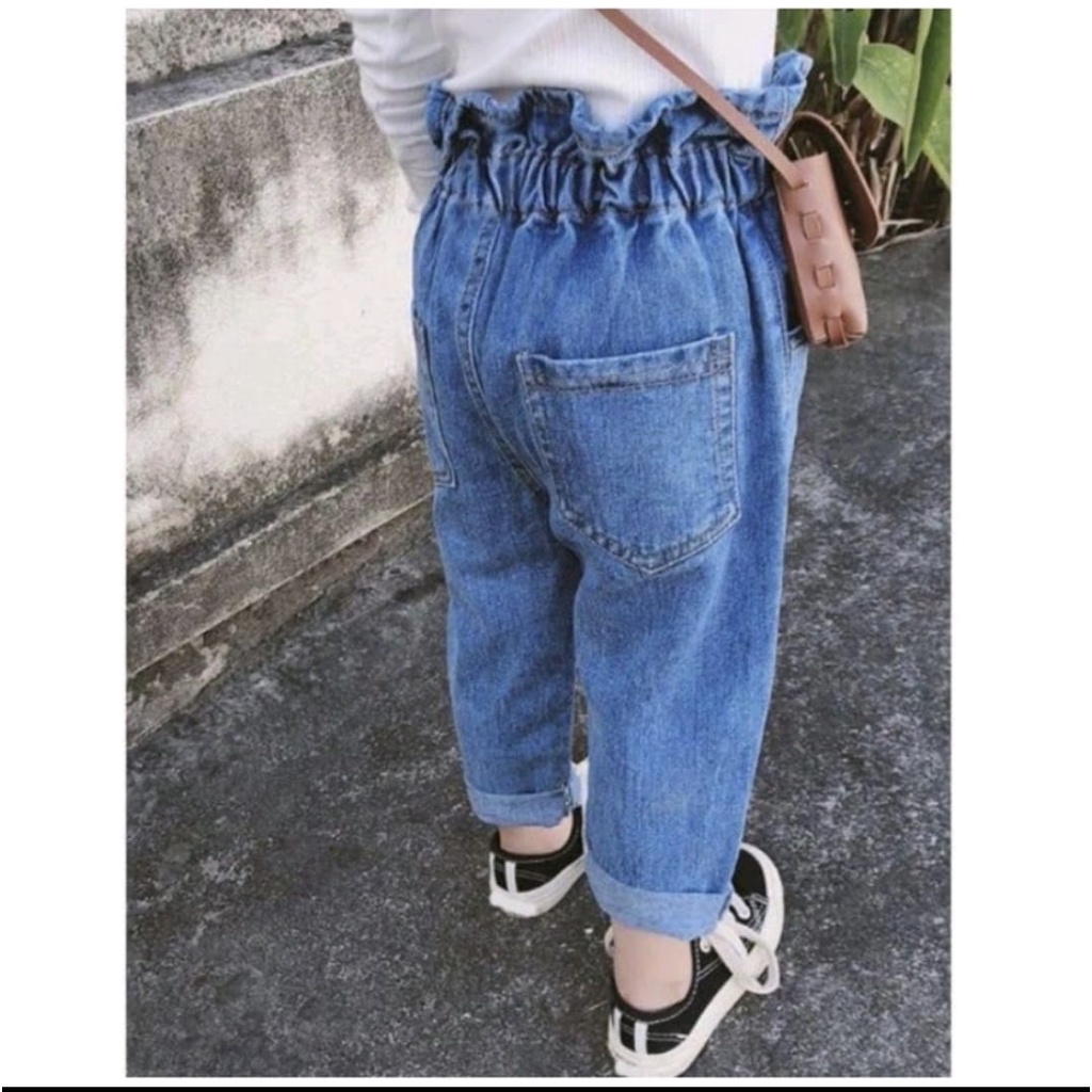 Celana Anak Boyfriend Perempuan Jeans Kancing 2 Usia 3-8 Tahun