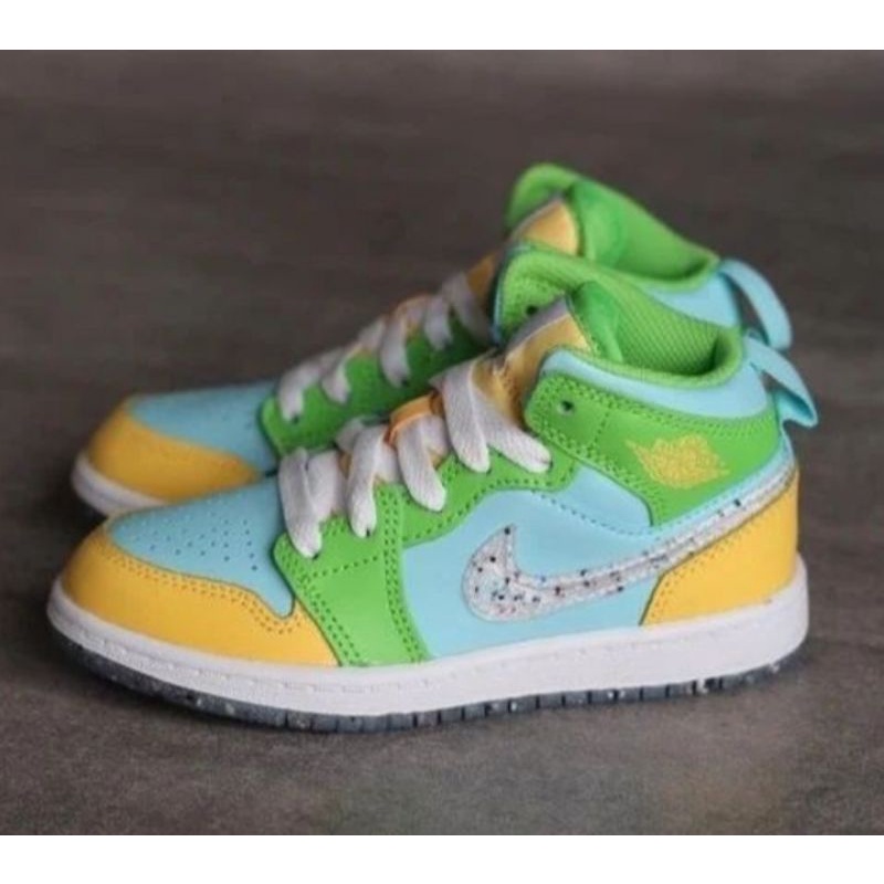 SEPATU ANAK ORIGINAL NIKE AIR JORDAN 1 REYCLE BLUE GREEN GREEN YELLOW