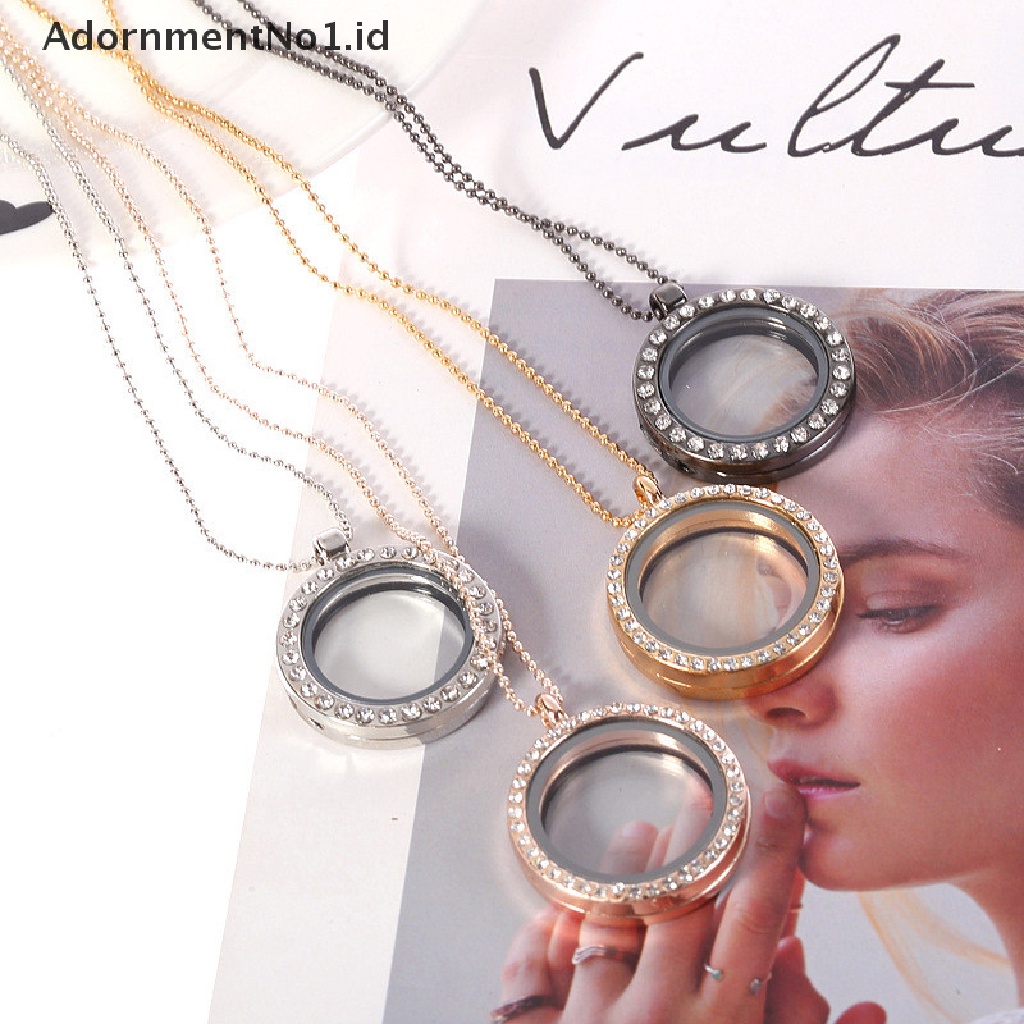 [AdornmentNo1] Berlian Imitasi Bulat Floag Memory Locket Necklace Round Living Glass Pendantets [ID]