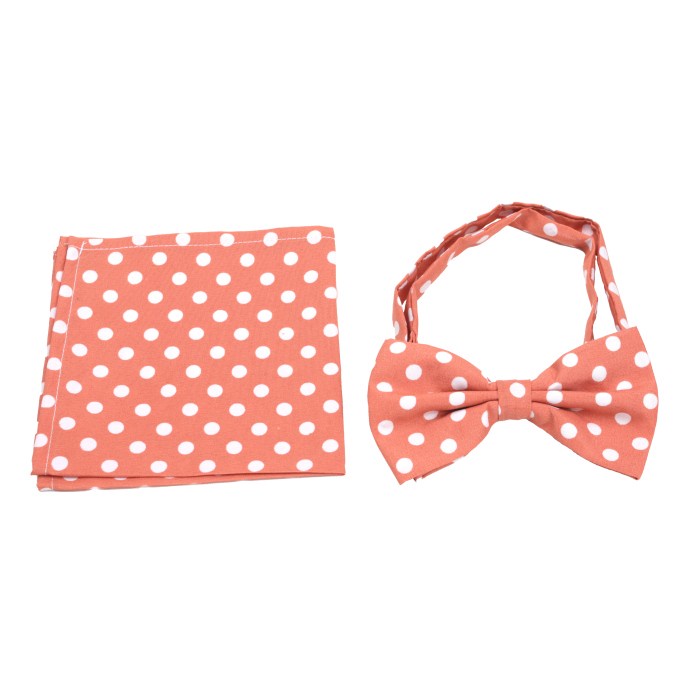 Houseofcuff Dasi Kupu Bowtie Pocket Square Saputangan Coral Polka A21