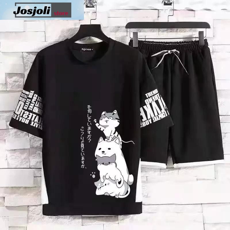 JOSJOLI_STORE/Stelan MT,Kucing 4 Ekor Dan Mata Luffy/Satu Stel Atasan dan Bawahan Pria Dewasa/Fit M To XL