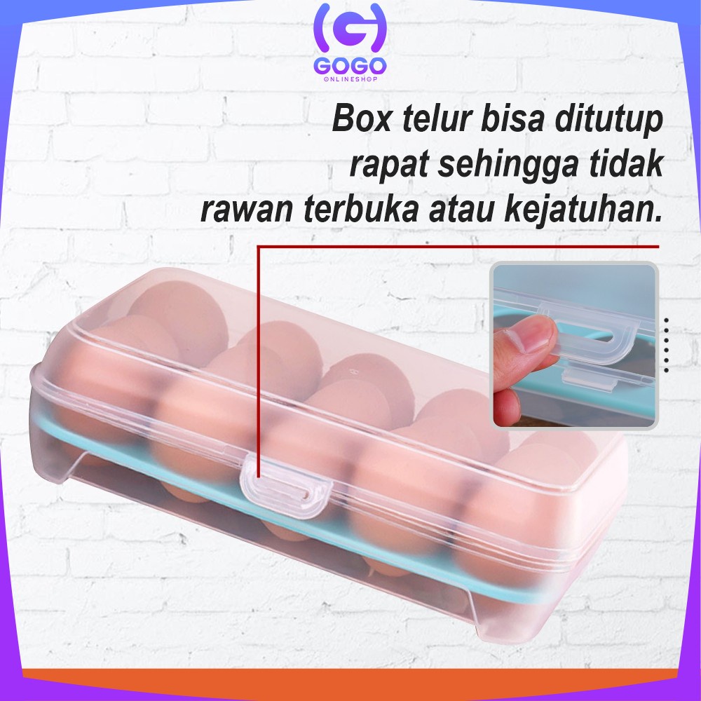 GOGO-C791 Kotak Tempat Rak Susun Penyimpanan Telur 15 Lubang Sekat / Rak Wadah Tempat Telor 15 Butir Egg Box Storage Organizer Anti Pecah