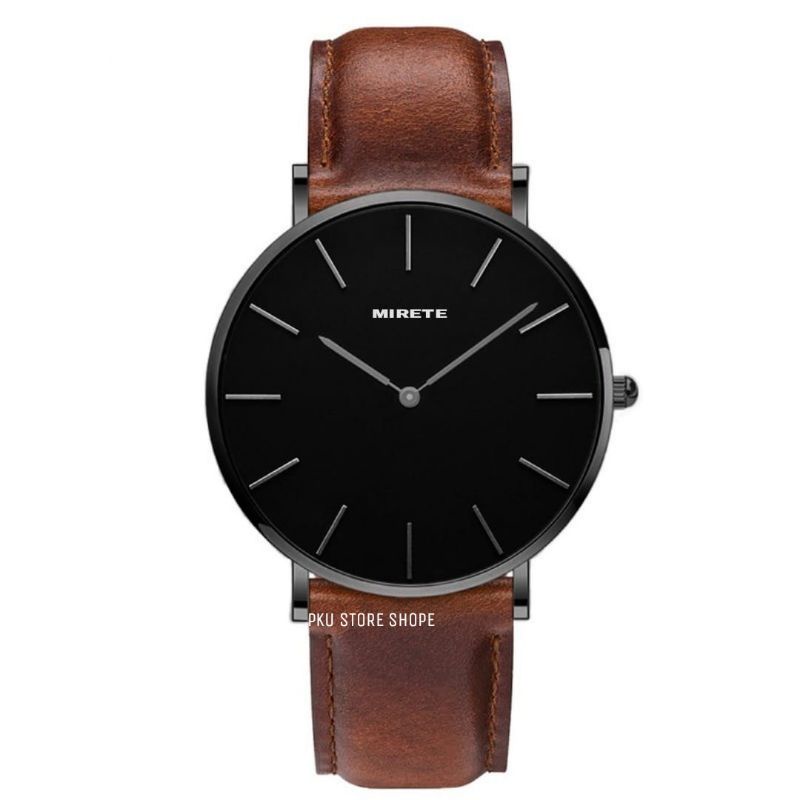 Jam Mirete Pria Strap Kulit 100% Original Water Resiatantce / Jam Tangan Kasual Pria Analog Strap Kulit Tahan Air FUL Hitam Free Batrai / Jam Tangan Import Pria Berkualitas Murah Mewah Elegan Sporty Realpick Sesuai Foto