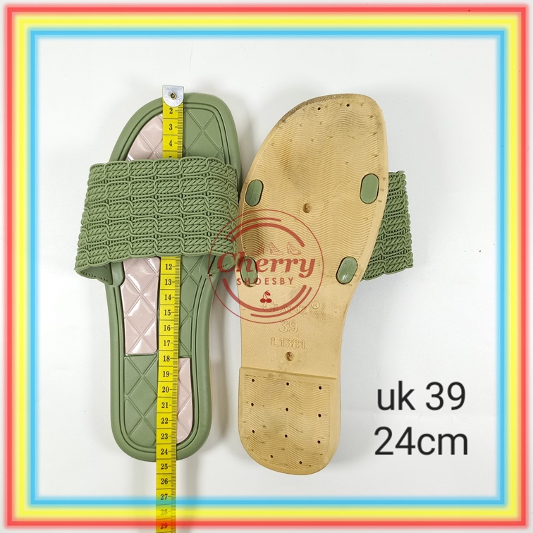 L1381-2 Sandal Slop Karet Wanita Motif Tali Rajut Kotak-Kotak Glanzton