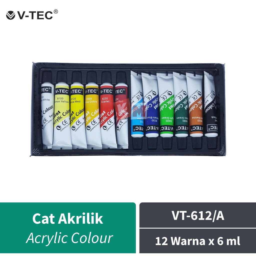 Acrylic Colour / Cat Akrilik V-TEC VT-612/A 12 Warna 6 ml Tube