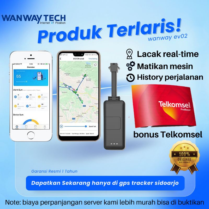 gps tracker wanway ev02 free aplikasi 1 tahun bonus kartu