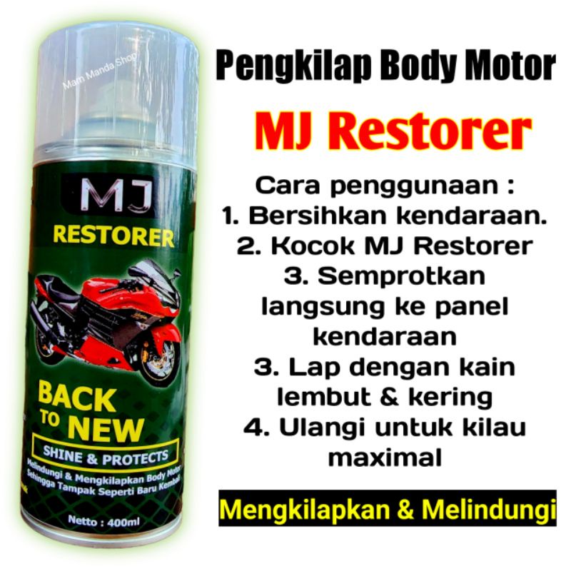 Pengkilap Body Motor tahan lama / MJ restorer shine &amp; protect / pengkilat motor doff dan gloss / penghitam dasbor