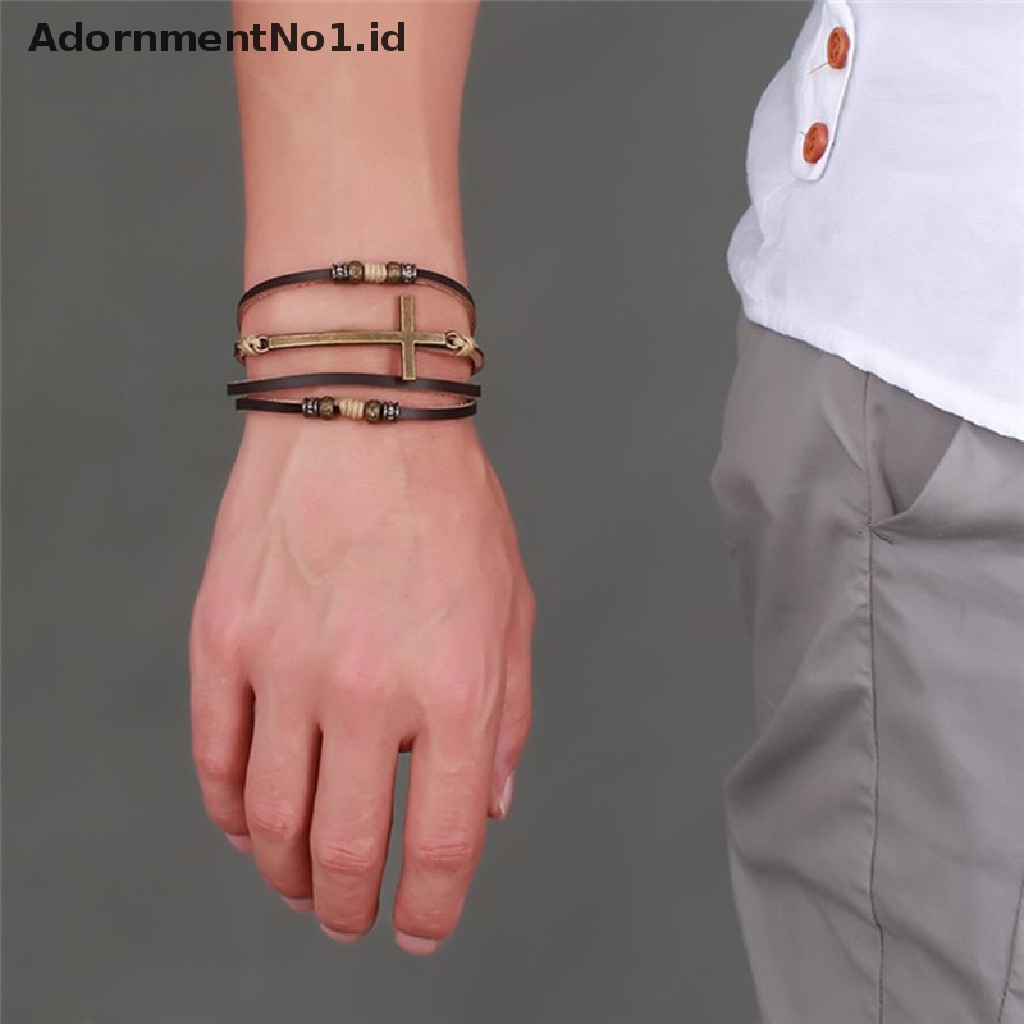 [AdornmentNo1] Gelang Salib Kulit Bangles Adjustable Bohemia Rantai Gelang Pria Perhiasan [ID]