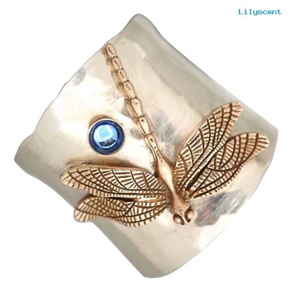 [LS] Fashion Cincin Capung Dekorasi Perhiasan Vintage Ukiran Golden Tube Design Alloy Ring Untuk Pesta