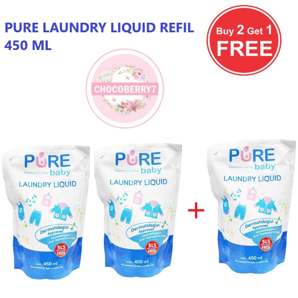 Pure Baby LAUNDRY Detergent BELI 2 GRATIS 1 Refill 450ml isi 3pcs Deterjen Baju Bayi Anak
