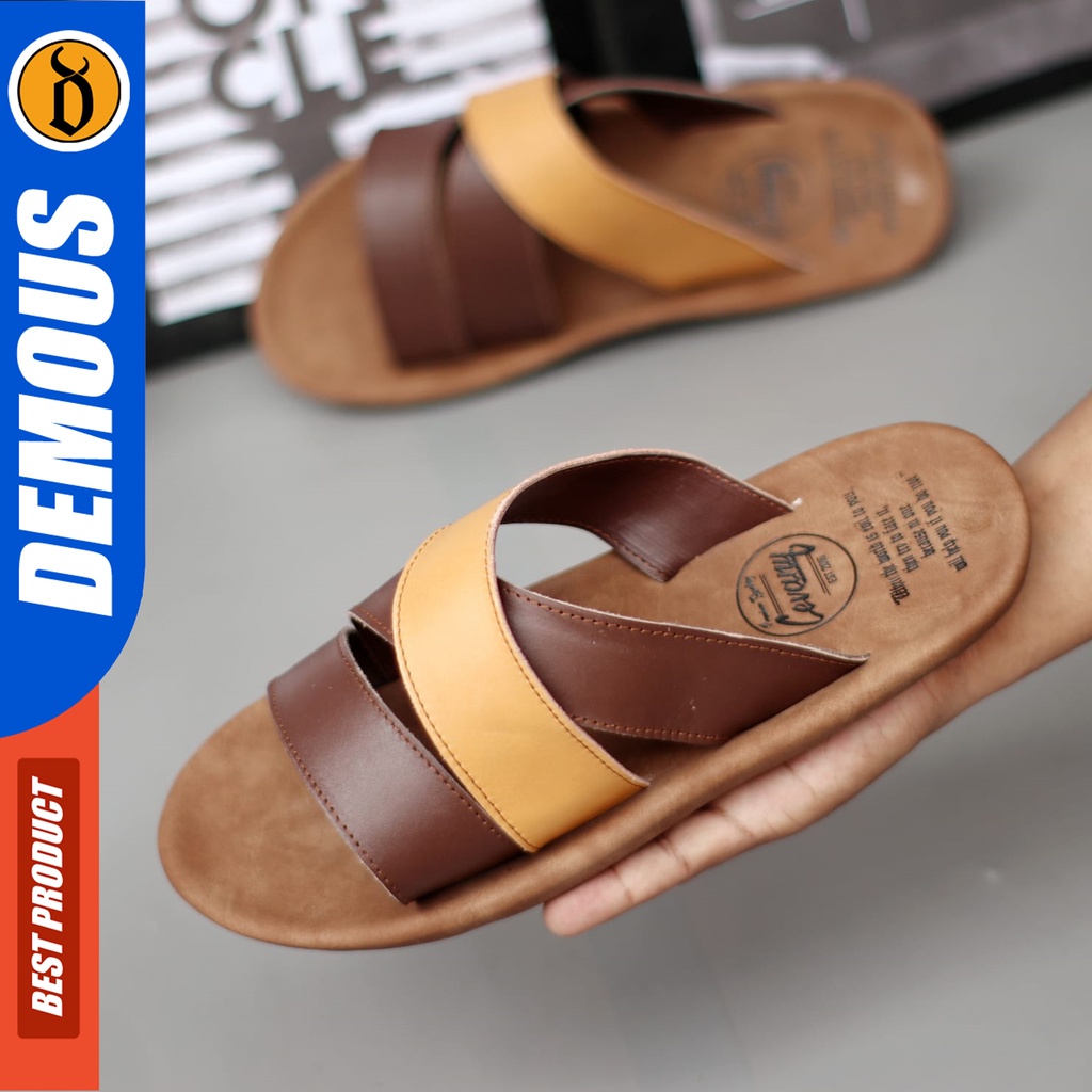 DEMOUS Combi - Sandal Slop Pria Kulit Asli