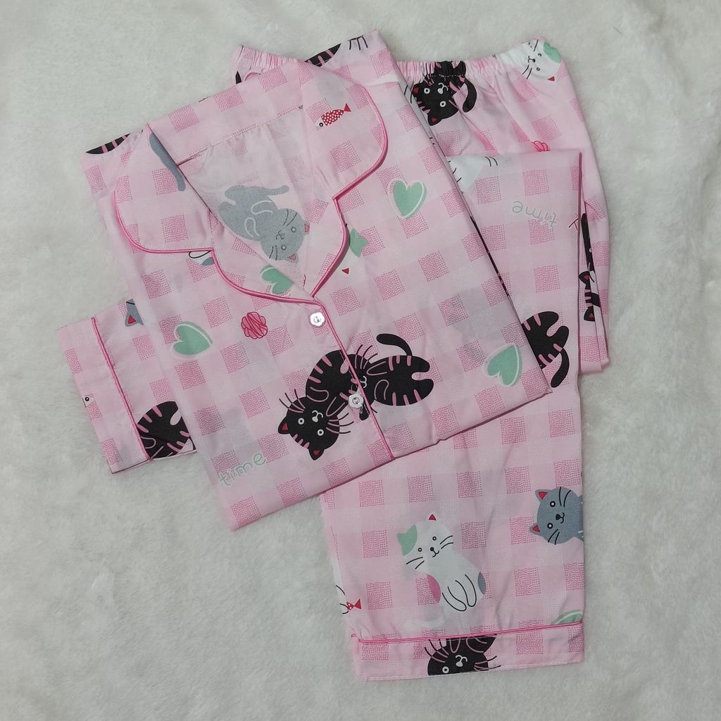 Piyama PP Wanita Motif Karakter - Setelan Baju Tidur Lengan Panjang - Bahan Katun