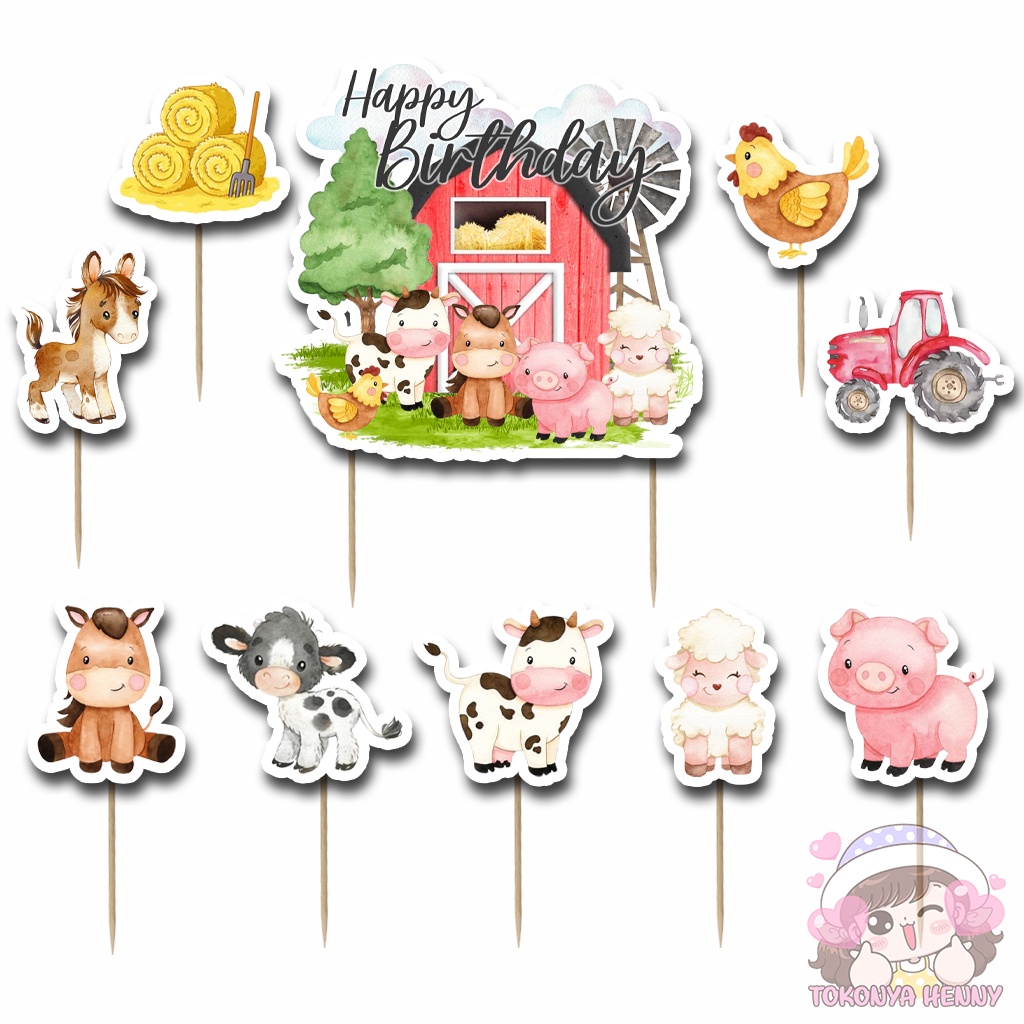 Jual Topper Cake Hiasan Kue Ulang Tahun Anak motif FARM ANIMALS ...