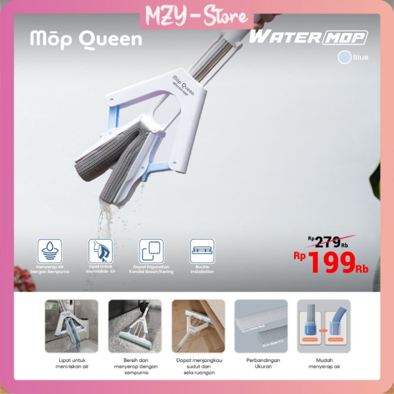 Mop Queen (NEW) Water Mop Alat Pel Lantai Peras Pel Lantai Spons Mop Queen Sponge Chamois Mopqueen Pink Blue Original