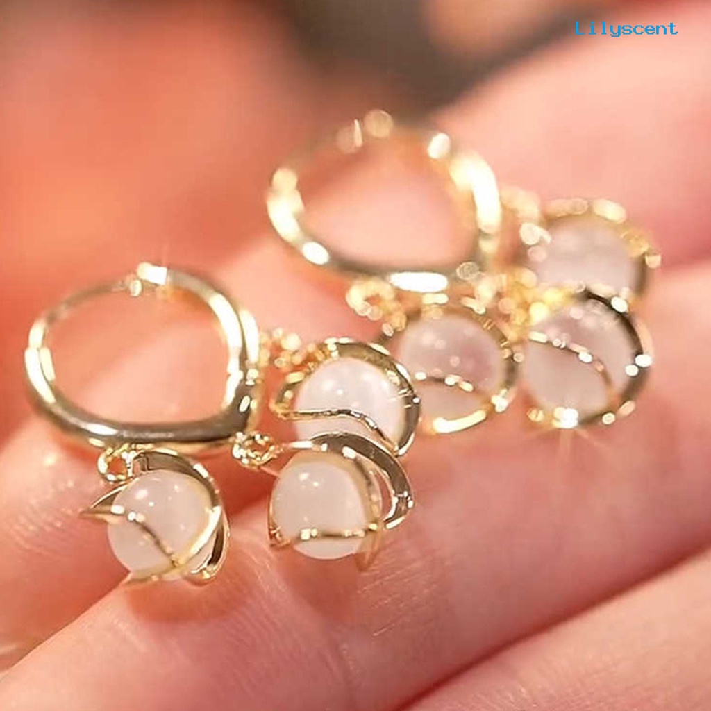 [LS] 1pasang Anting Hoop Tepi Halus High-end Tembaga Tembus Opal Anti-Radangan Menjuntai Anting Hadiah Pernikahan