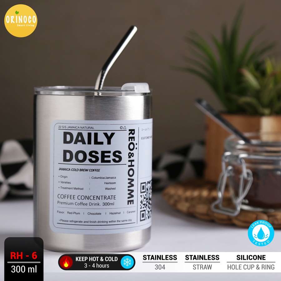Orinoco Gelas Mug Stainless Coffee RH-6 WithStraw Stainless Leakproof