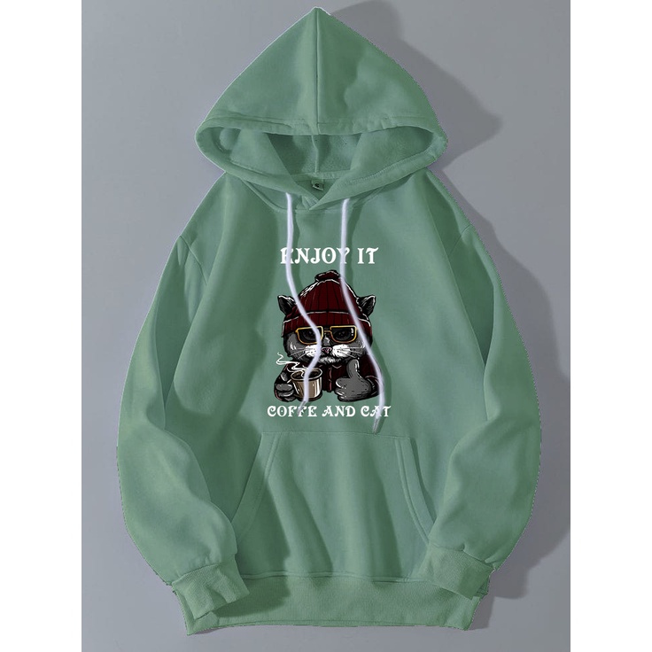 Sweater COFFE AND CAT / Hoodie Jumper Pria Wanita Bahan Fleece Ukuran  M L XL XXL