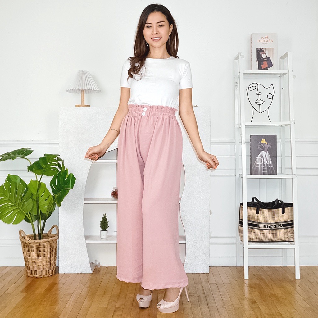 Toply shop Kulot High waist Crinkle airflow button