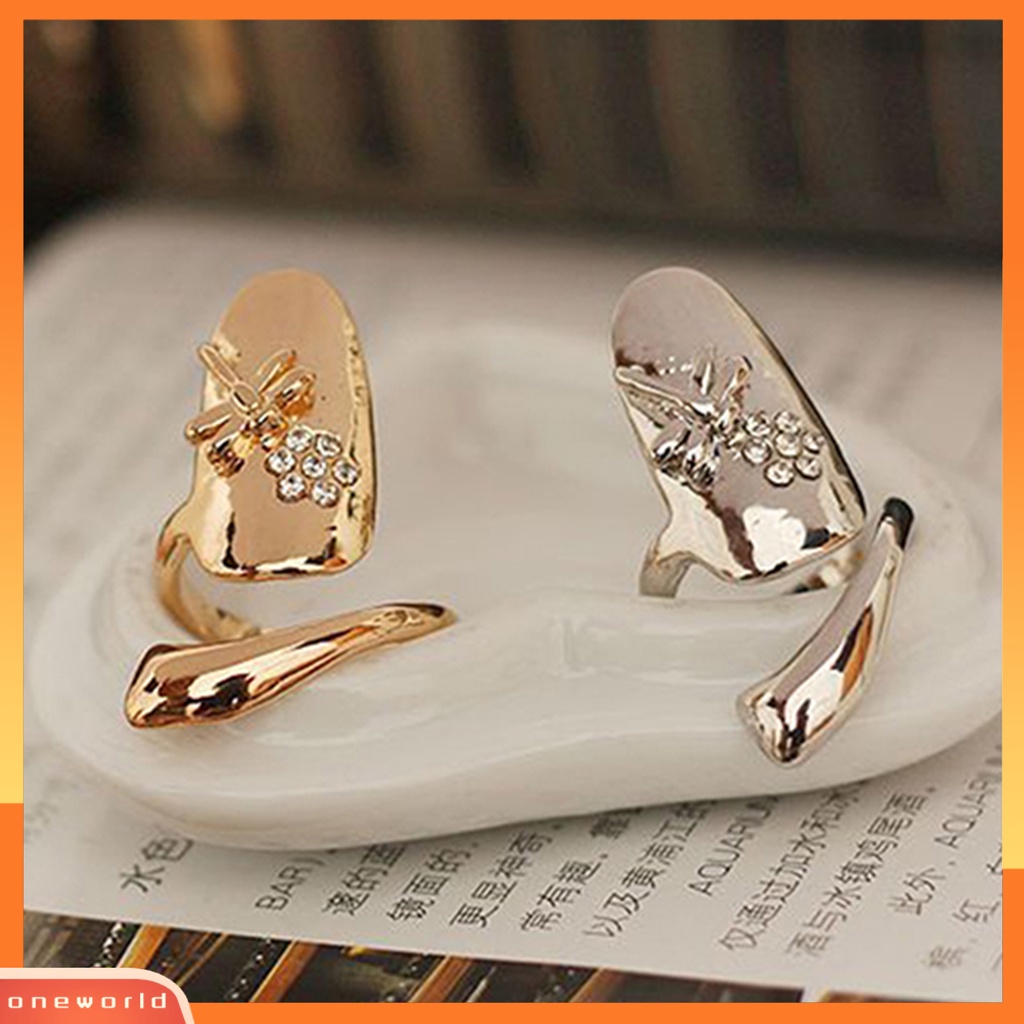 {oneworld} 1pc Cincin Kuku Jari Poles Berlian Imitasi Alloy Alloy Finger Nails Ring Untuk Pesta