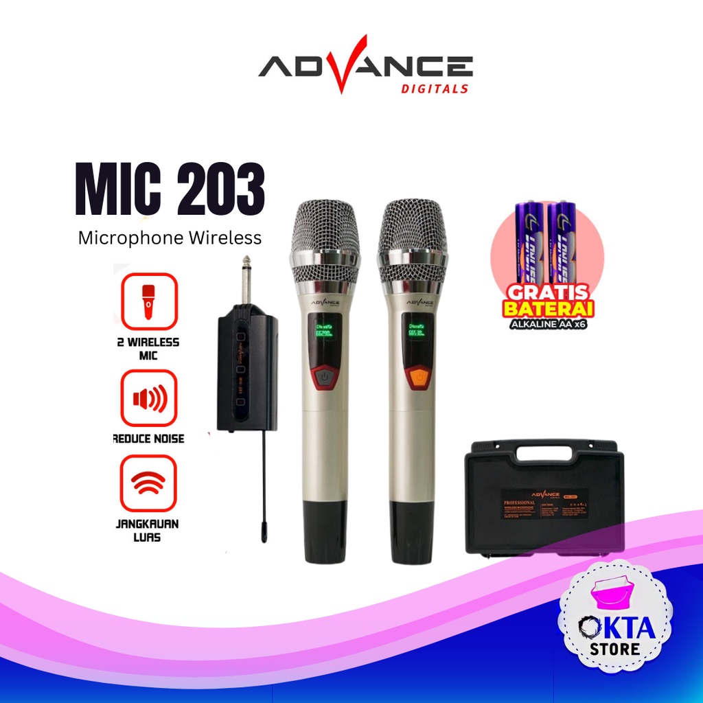 Advance Professional 2 Mic Wireless MIC-203 / Microphone Karoke Duet