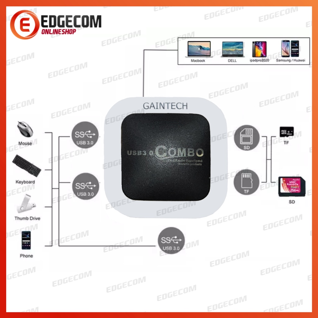 USB 3.0 CARD READER + HUB 3 PORT USB GAINTECH HC303