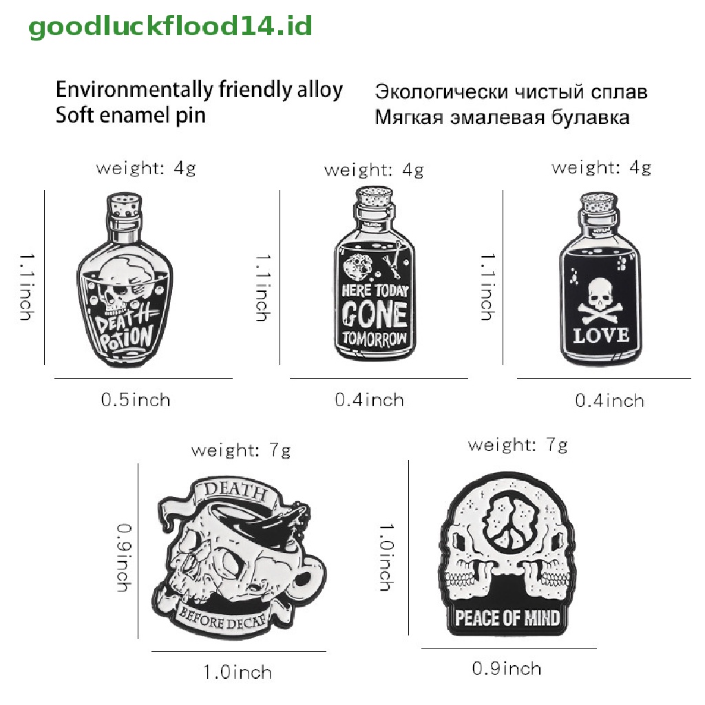 [GOOGFOUR] Lencana Pin Enamel Gaya Punk Hitam Botol Tengkorak Koleksi Bros Kerah Pin [TOP]