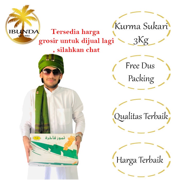 Kurma Sukari 3Kg Alqaseem Premium| {Free Dus Packing dan plastic wrap}