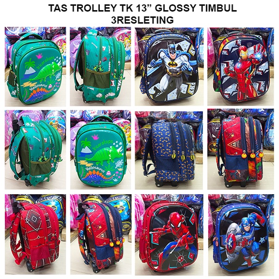 PROMO TERBAIK Tas Trolley Premium Tas Anak Sekolah Laki Laki TK Import Motif Timbul 3 Resleting ( BTK - GOGO - DUET - MITE - ALU OSH COOL ) TAS DORONG 13inch dan 14inch SEDANG