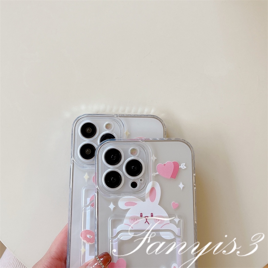 Compatible For IPhone 14 13 12 11 Pro Max X XR Xs Max 8 7 Plus SE 2020 Kompatibel Untuk Cute Babbit Bear Card Holder Phone Case Clear TPU Soft Cover Pelindung