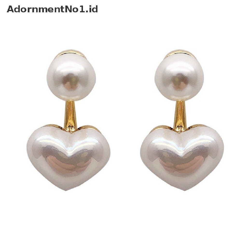 [AdornmentNo1] 1pasang Fashion Dikontrak Jantung Mutiara Anting Halus Joker Manis Elegan Temperamen Wanita Drop Earrings Hadiah [ID]