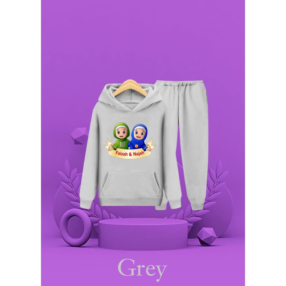 Hzl_outfit Setelan Sweater Hoodie Faizah Najah Anak Perempuan/ Setelan Hoodie Anak