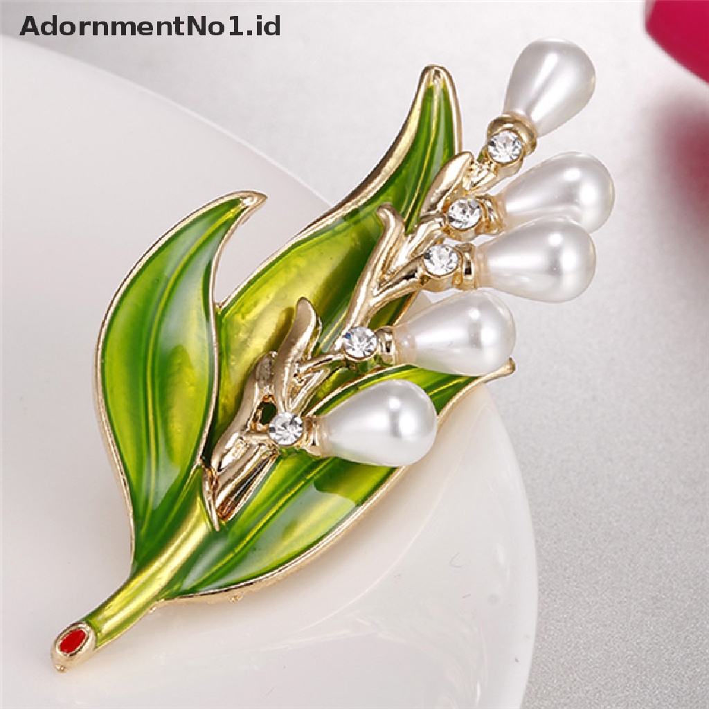 [AdornmentNo1] Enamel Mutiara Daun Bros Berlian Imitasi Kristal Bros Pin Lady Kerah Perhiasan Baru [ID]