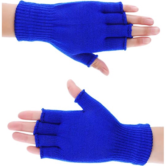 Sarung Tangan Gloves Pria dan Wanita Bahan Rajut Jenis Pendek Warna Biru Half Finger