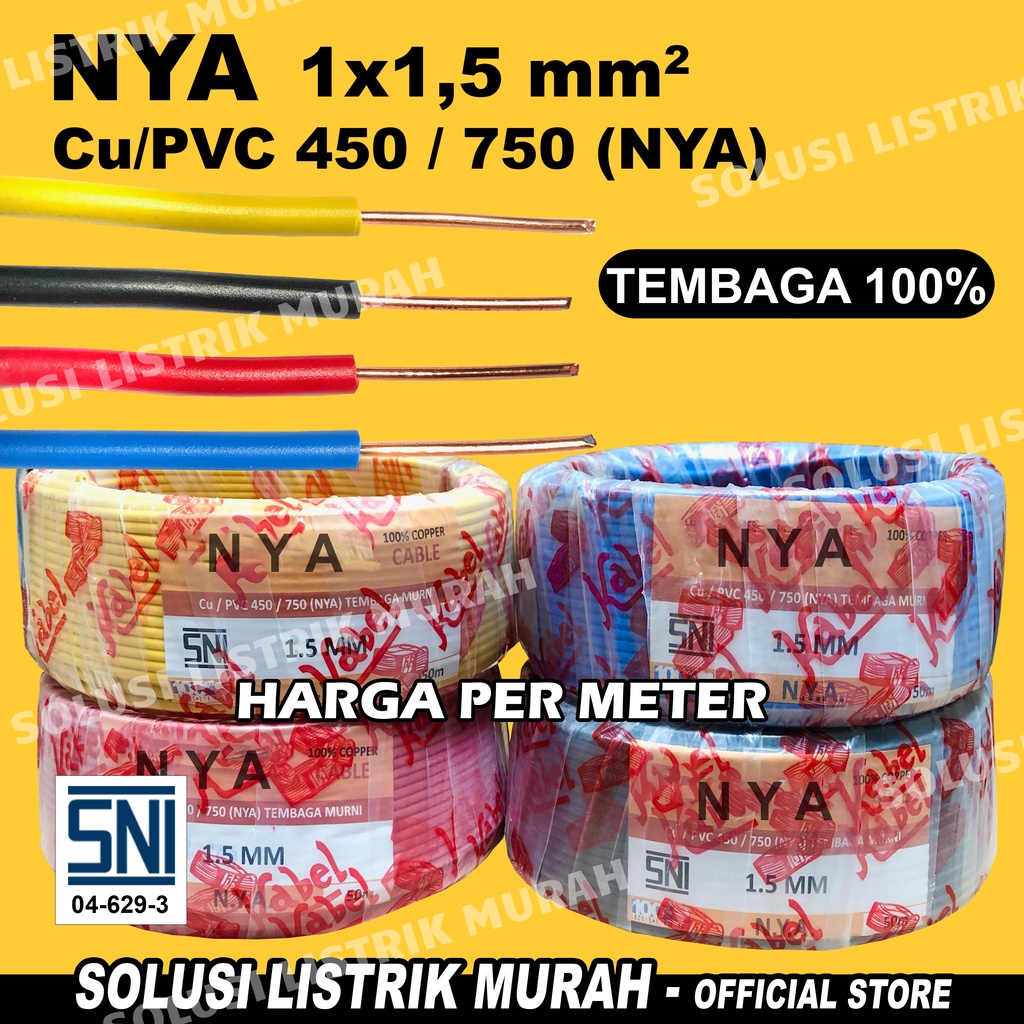 Kabel NYA 1,5 mm 1.5 mm TEMBAGA MURNI SNI Kabel Listrik, kabel kawat tunggal 1,5 NYA 1X1,5