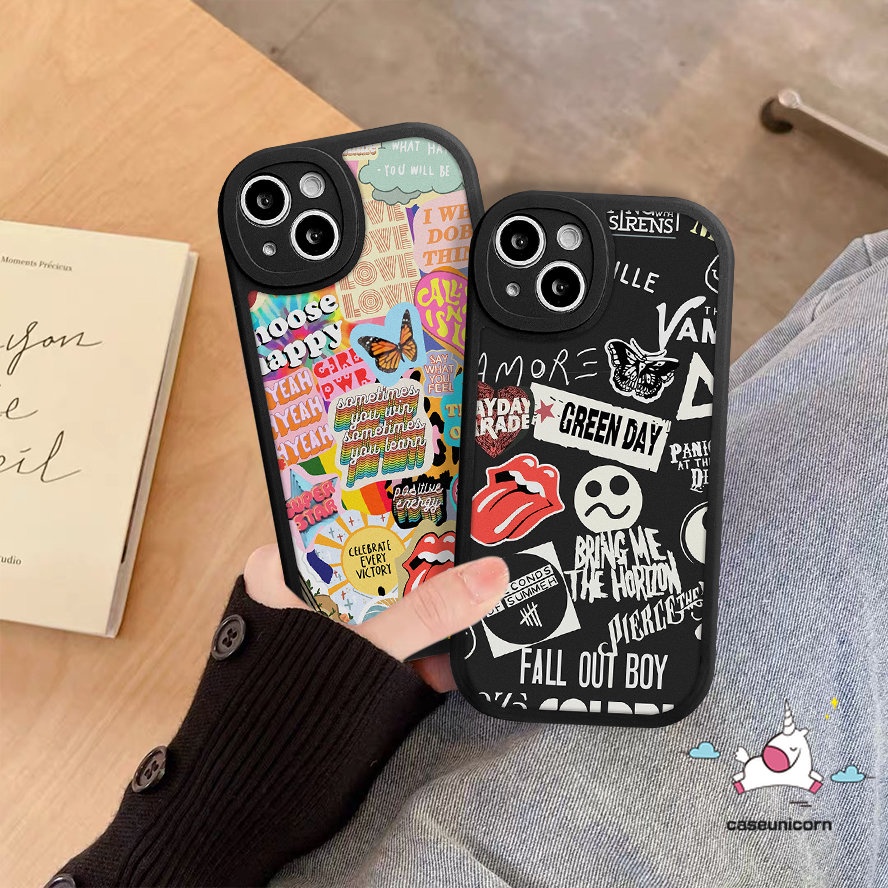 IPHONE Lembut TPU Penutup Belakang Kompatibel Untuk Iphone14 11 13 12 Pro Max7 8 6 6s 14 Plus XR X XS MAX SE 2020 Ins Fashion Trendi Merek Stiker Label Huruf Kupu-Kupu Case