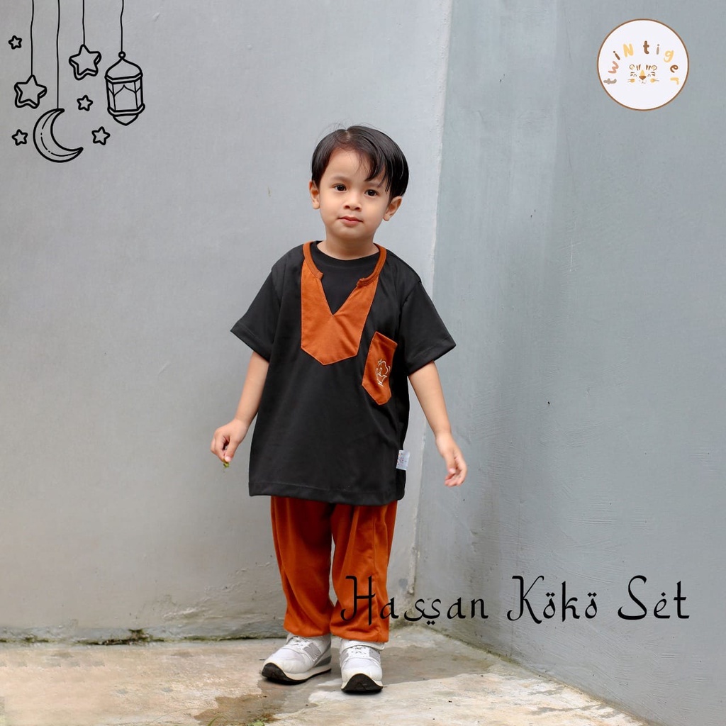 Setelan Koko Hasan 1-3 Tahun Lebaran Raya Muslim Hassan Anak Laki Laki Pakaian Muslim Twin Tiger CBKS