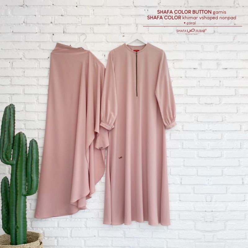 Shafa Color Button series CORAL [Gamis & Khimar] by Shafa Jilbab