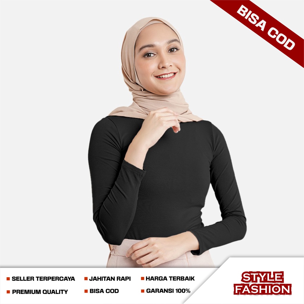 Kaos Manset Polos Lengan Panjang Wanita Bahan Kaos Tebal Jumbo Warna Hitam Putih Premium