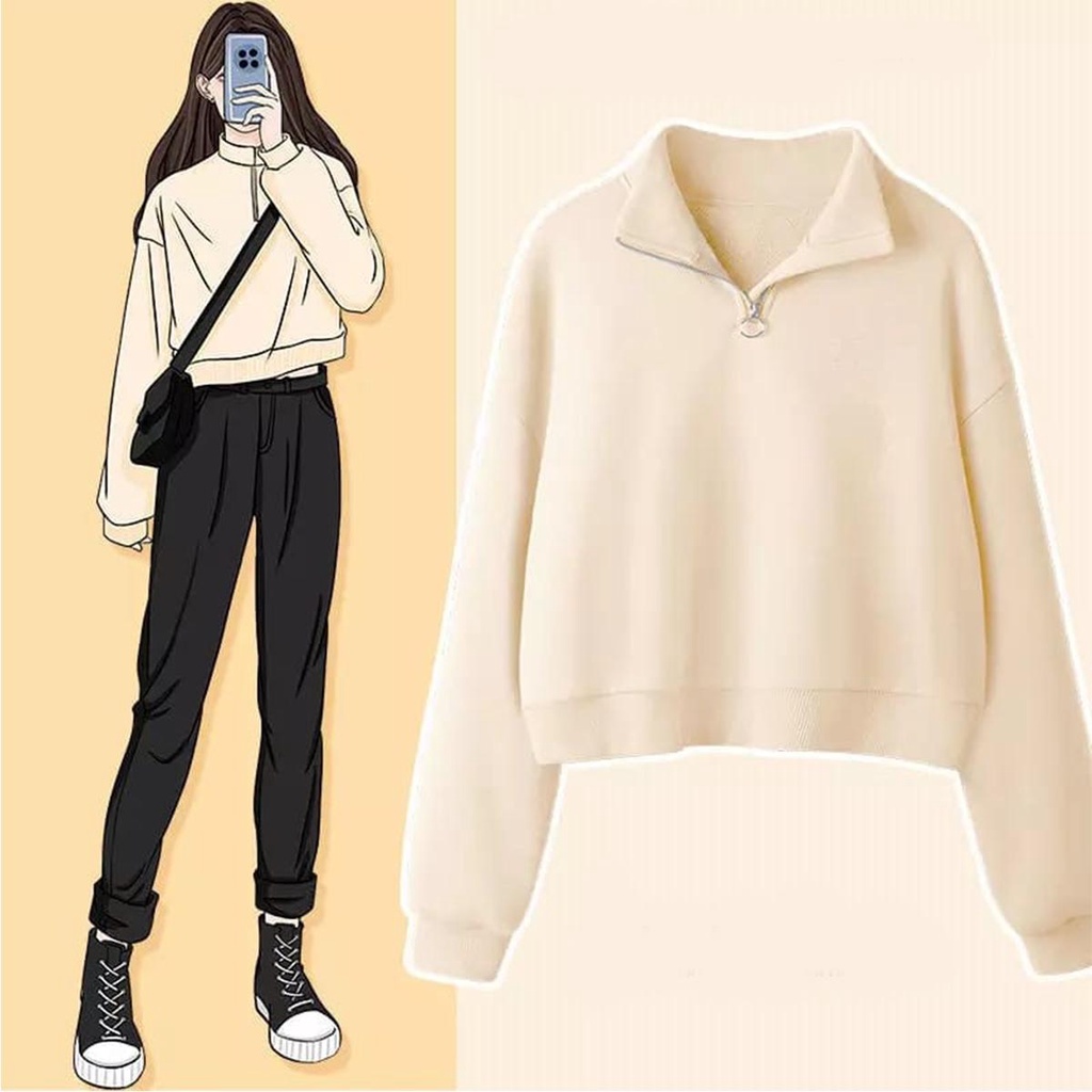 Sweater Crop Wanita Zira Zipper Sweater terbaru