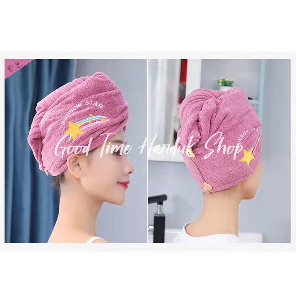 Handuk Keramas Model Kancing Import Microfiber Handuk Pengering Rambut Head Towel Fast Dry Hair Handuk Kepala