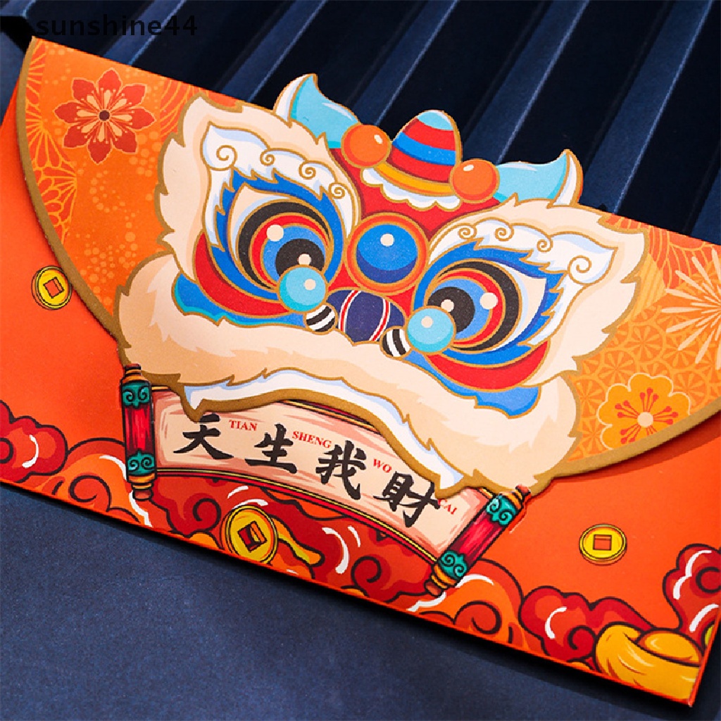 Sunshine 4Pcs Amplop Merah Lucu Hongbao 2023tahun Baru Festival Musim Semi Kantong Merah Paket Uang Keberuntungan Kartun Tas Hadiah.