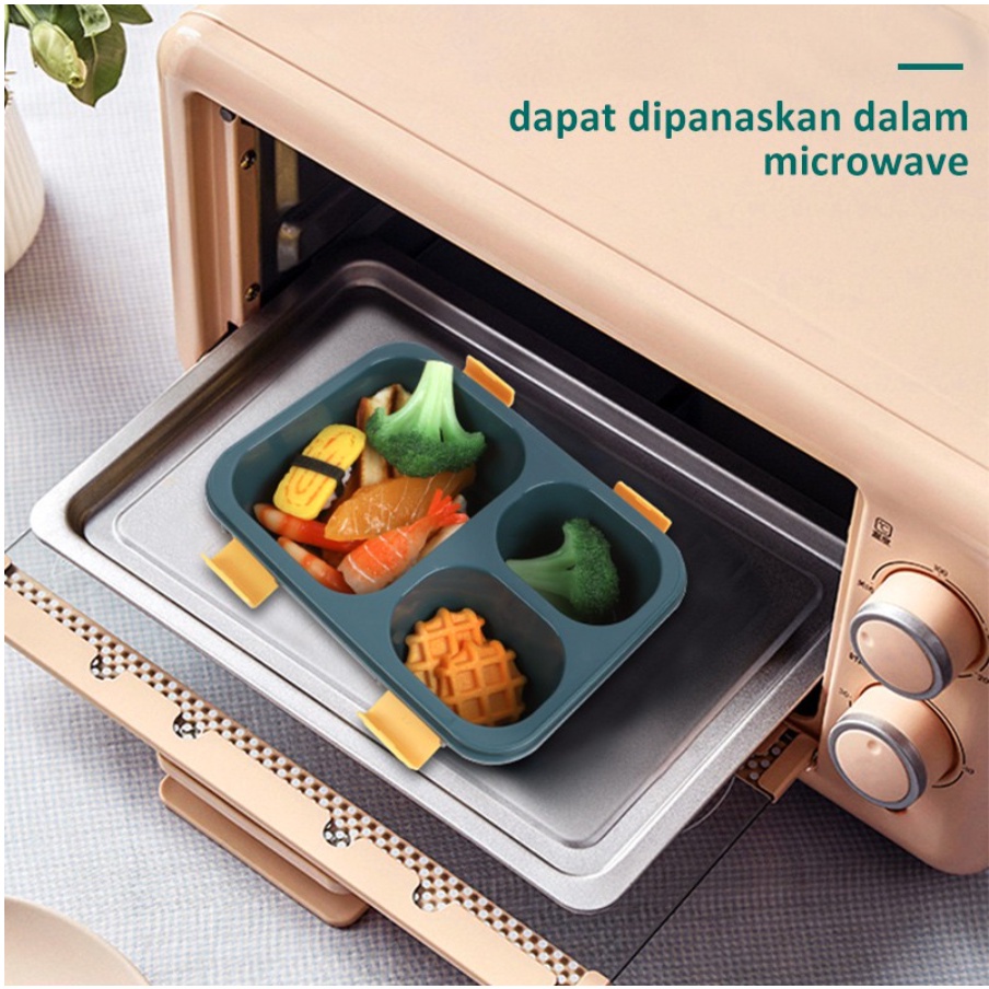 UNIK88 Kotak Bekal Lunchbox 3 Sekat Anti Tumpah 850 ML Lunch Box Free Sendok Food Grade Murah