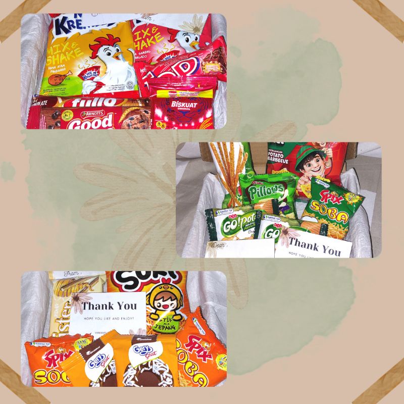 

SNACK BOX / GIFTBOX SNACK / SNACK HAMPERS / KADO WISUDA / KADO SEMPRO / KADO MURAH / KADO LEBARAN / KADO ULANG TAHUN / KADO ULTAH / KADO SEMANGAT / KADO SIDANG / KADO VALENTINE / HAMPERS LEBARAN / HAMPERS WISUDA / KADO ANNIVERSARY / KADO ULTAH ANAK 6PCS