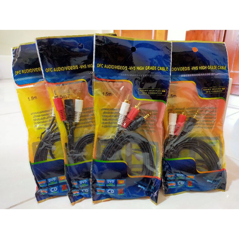 Kabel RCA 2 ke 1 Jack Audio 3.5mm RCA 2 ke 1